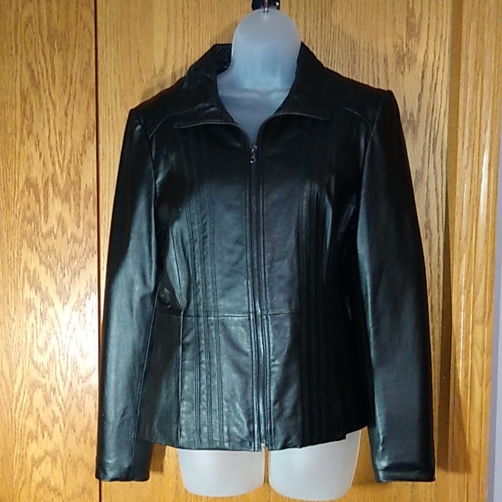 Kenneth Cole brand black leather jacket, women's Large